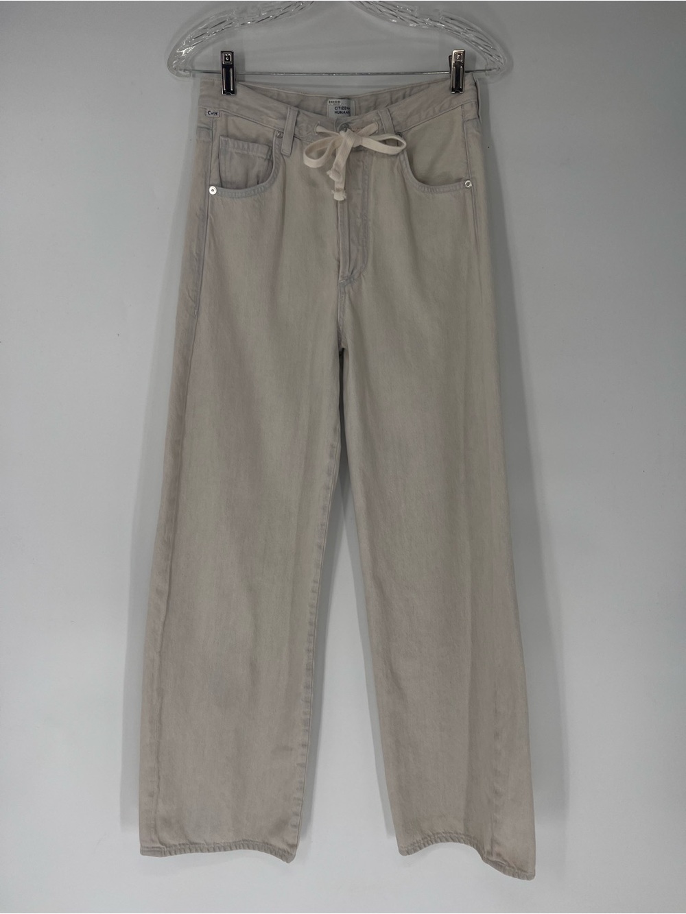 Citizens Of Humanity Brynn Neutral Cream Straight-Leg Drawstring Denim Jeans 24